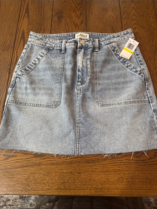 Edikted Dresses & Skirts - Edikted Light Blue Denim Mini Skirt with Front Patch Pockets, 8, New